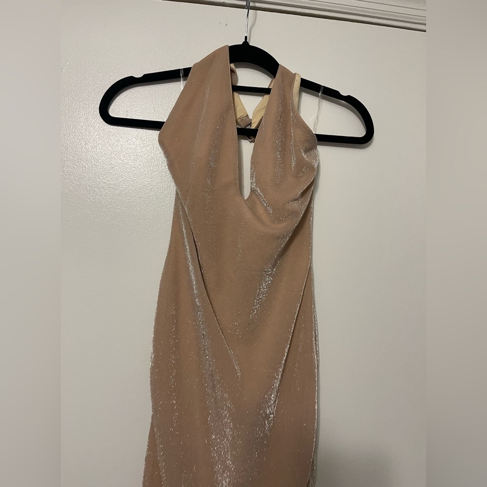 Oh Polly Glittering Beige Backless Halter Dress